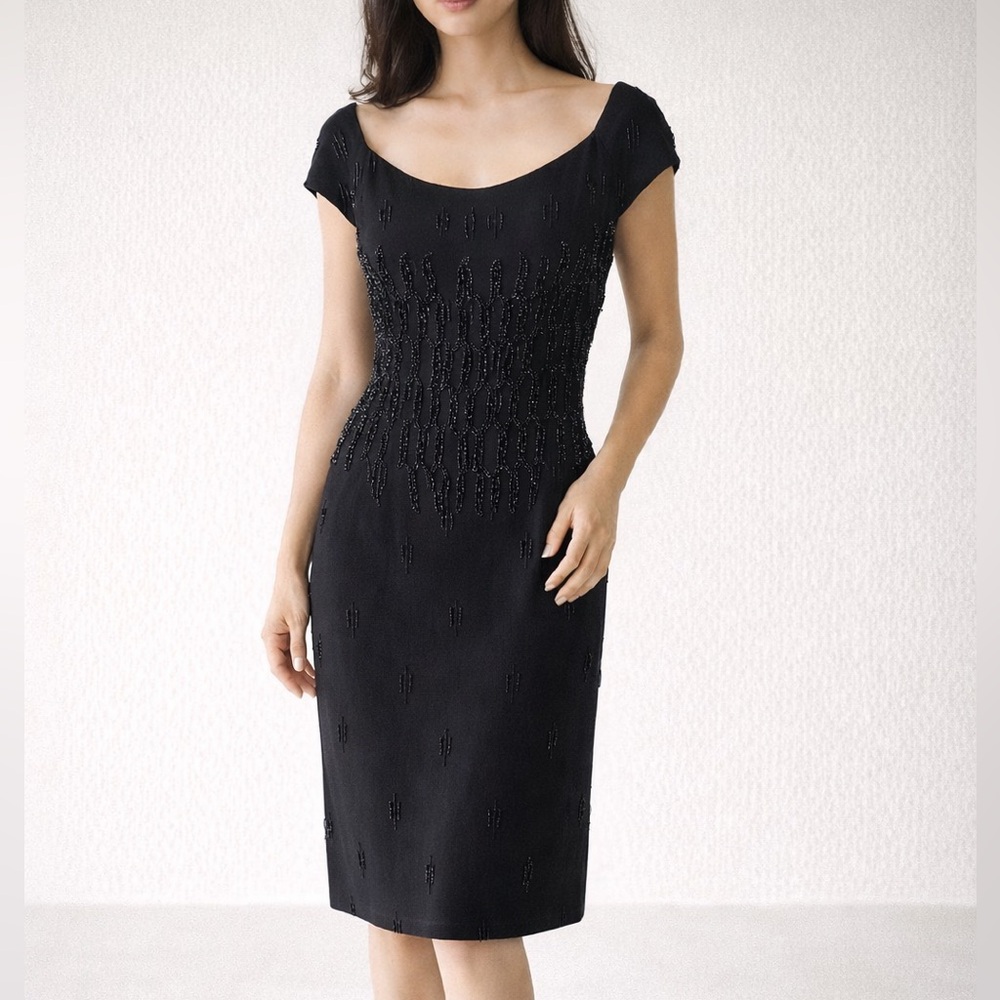 Vtg Chic Black Beaded Midi Dress